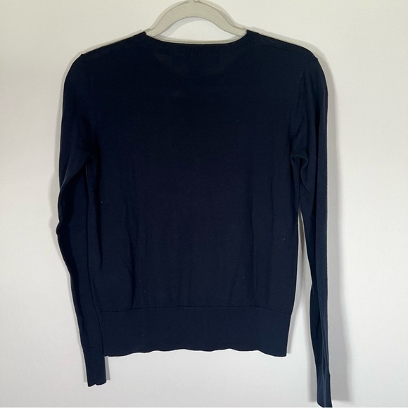 French Connection navy cotton sweater "Bonjour" graphic preppy lightweight sz S - Picture 2 of 6